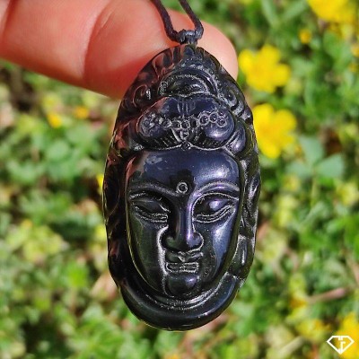 Pendentif Guan Yin en Obsidienne taillé du Mexique