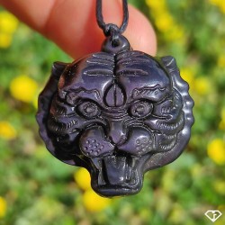 Tiger Pendant in Natural Obsidian of Mexico