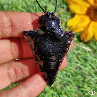 Pendentif pointe de flèche en Obsidienne naturelle du Mexique
