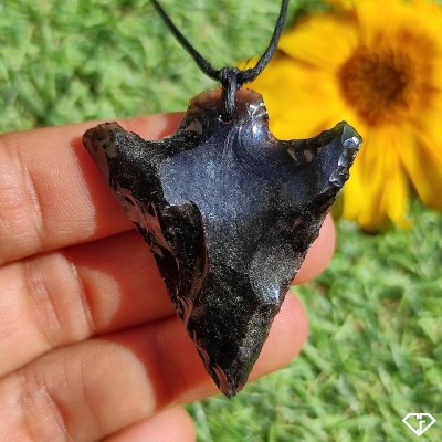 Pendentif pointe de flèche en Obsidienne argentée naturelle du Mexique