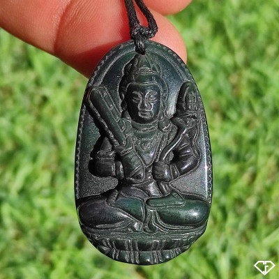Pendentif Akasagarbha Bodhisattva en Obsidienne taillé du Mexique